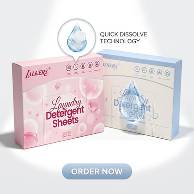 Φύλλα απορρυπαντικού πλυντηρίου ρούχων με 100% φυτική στόχευση με μηδενικά απόβλητα συσκευασίας